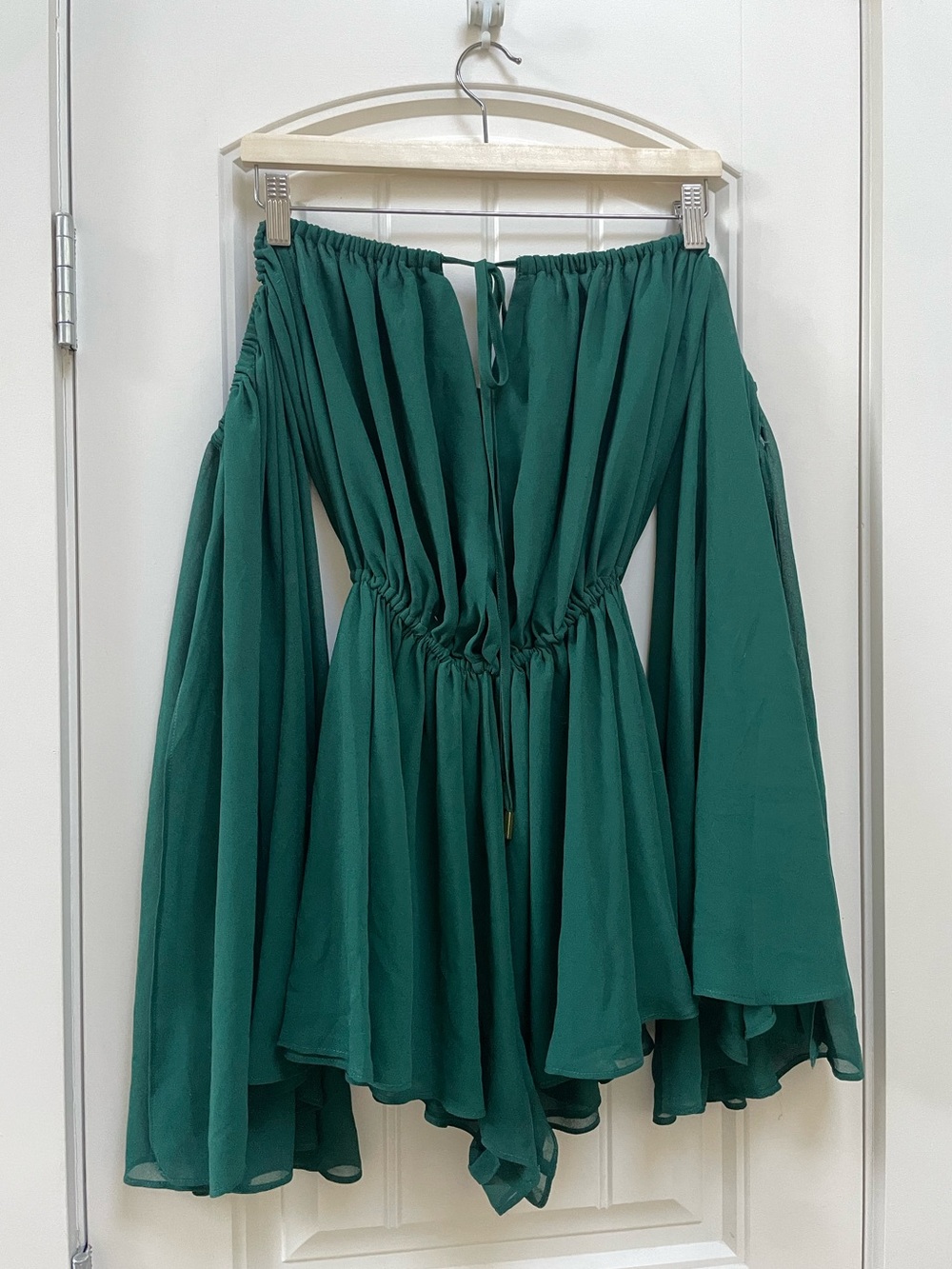 REVOLVE X Michael Costello Teal Green Off-Shoulder Romper